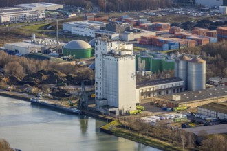 Aerial view Agravis silo tower concentrated feed plant in the industrial area east at the