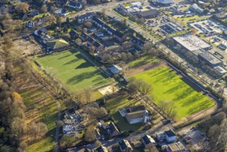 Aerial view of the sports field of SV Dorsten-Hardt in the Storchsbaumstraße in Dorsten in the Ruhr