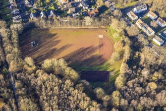 Aerial view of the sports field of the school centre Pliesterbecker Straße in Dorsten in the Ruhr