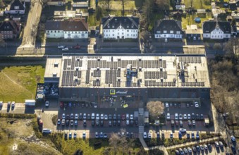 Aerial view of the supermarket Edeka Honsel in the Fürst-Leopold-Allee in Dorsten in the Ruhr area