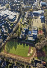 Aerial view of the sports field at the St. Ursula Realschule and Agathaschule in Dorsten in the