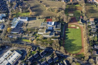 Aerial view of the sports field at the St. Ursula Realschule and Agathaschule in Dorsten in the