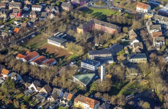 Aerial view Augustaschule in der Halterner Straße und evang. Kreuzkirche in Dorsten im Ruhr Area in