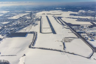 Aerial photo, Dortmund airport in winter, Wickede, Dortmund, Ruhr area, North Rhine-Westphalia,