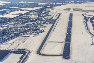 Aerial photo, Dortmund airport in winter, Wickede, Dortmund, Ruhr area, North Rhine-Westphalia,