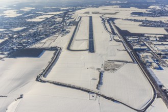 Aerial photo, Dortmund airport in winter, Wickede, Dortmund, Ruhr area, North Rhine-Westphalia,