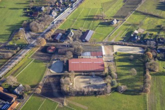 Aerial view of the horse boarding stable Schult in the Nierleistraße in Dorsten in the Ruhr area in