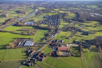Aerial view of the horse boarding stable Schult in the Nierleistraße in Dorsten in the Ruhr area in