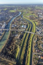 Aerial view Wesel-Datteln-Kanal with river Lippe and Lippeaue and Gymnasium Petrinum and leisure