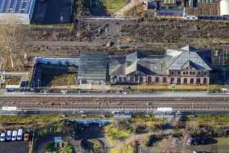 Aerial view of Dorsten railway station in Dorsten in the Ruhr area in North Rhine-Westphalia,
