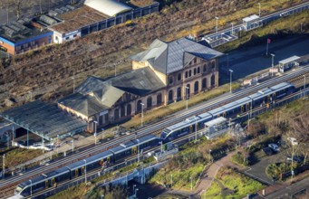 Aerial view of Dorsten railway station in Dorsten in the Ruhr area in North Rhine-Westphalia,