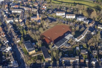 Aerial view of St John's Church in Beethovenstraße and St John's Catholic Kindergarten and