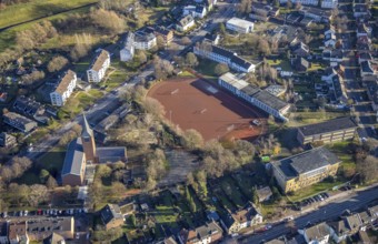 Aerial view of St John's Church in Beethovenstraße and St John's Catholic Kindergarten and