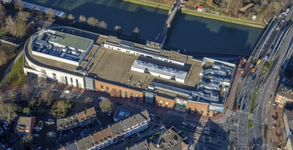 Aerial view of the shopping centre Mercaden Dorsten am Westwall am Wesel-Datteln-Kanal in Dorsten
