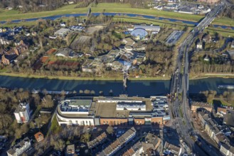 Aerial view of the shopping centre Mercaden Dorsten at the Westwall and Gymnasium Petrinum and