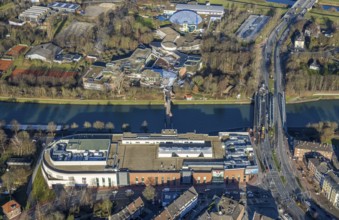 Aerial view of the shopping centre Mercaden Dorsten at the Westwall and Gymnasium Petrinum and