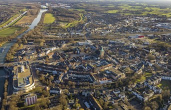 Aerial view of the city centre with Mercaden am Westwall and St. Agatha Catholic Church in Dorsten