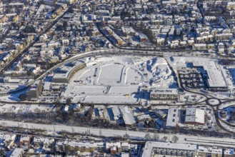 Aerial view, Hombrucher Bogen, construction site for commercial areas and apartment buildings,