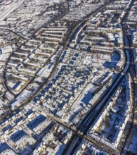 Aerial view, construction site for new Kaiserquartier, Klönnestraße, Kaiserbrunnen, Dortmund, Ruhr