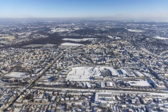 Aerial view, Hombrucher Bogen, construction site for commercial areas and apartment buildings,