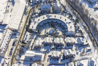 Aerial view, round arch residential buildings, Am Spörkel, Menglinghausen, Dortmund, Ruhr area,