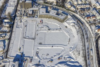 Aerial view, Hombrucher Bogen, construction site for commercial areas and apartment buildings,