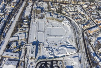 Aerial view, Hombrucher Bogen, construction site for commercial areas and apartment buildings,