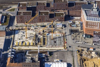 Aerial view, construction site, residential complex at the Dortmunder U-Tower, Dortmunder U with