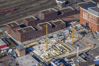 Aerial view, construction site residential complex at the Dortmunder U-Tower, Dortmunder U with the