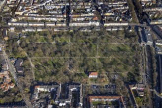 Aerial view, lawns in Westpark, spring weather on Dortmund's lawns, Dortmund, Ruhr area, North