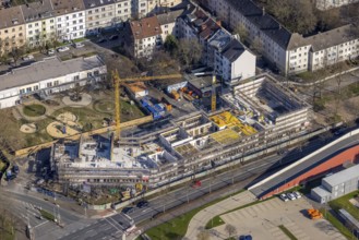 Aerial view, construction site at Sunderweg corner Speestraße for the new Lessing primary school,