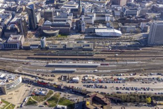 Aerial view, construction site with reconstruction and new construction of platforms at Dortmund