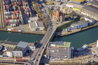 Aerial view, Port of Dortmund, Old Port Authority, construction site Speicherstraße at