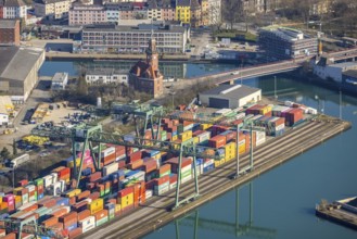 Aerial view, Port of Dortmund, Old Port Authority, Container Terminal, harbour, Dortmund, Ruhr