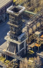 Aerial view, industrial monument Hansa coking plant, construction work on salt factory, screening