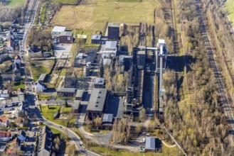 Aerial view, industrial monument Hansa coking plant, construction work on salt factory, screening