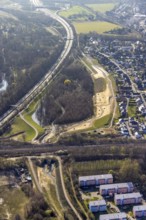 Aerial view, river Rossbach renaturalisation, Huckarde, Dortmund, Ruhr area, North