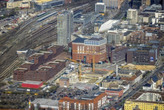 Aerial view, construction site, residential complex at the Dortmunder U-Tower, Dortmunder U with