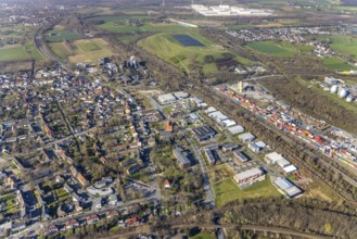 Aerial view, industrial monument Hansa coking plant, construction work on salt factory, screening