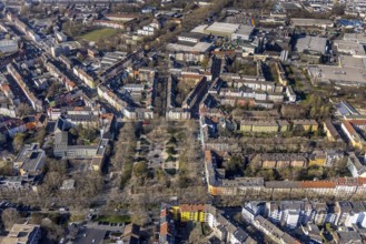 Aerial view, Nordmarkt, petanque court, boules court on the Nordmarkt, Nordmarkt primary school,