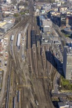 Aerial view, construction site with reconstruction and new construction of platforms at Dortmund