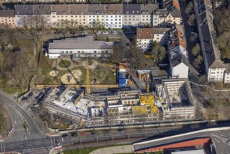 Aerial view, construction site at Sunderweg corner Speestraße for the new Lessing primary school,