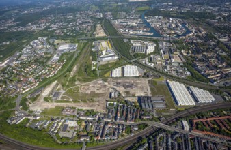 Aerial view, coal harbour of the inland port Dortmunder Hafen AG in Dortmund in the federal state