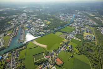 Aerial view, Lindhorster Hafen, coal harbour of the inland port Dortmunder Hafen AG in Dortmund in