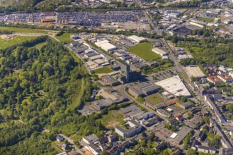Aerial view, industrial area Minister Stein, industrial park road, hammerhead tower Minister Stein