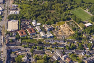 Aerial view, construction site and new building at Winterkampstraße, sports ground TUS