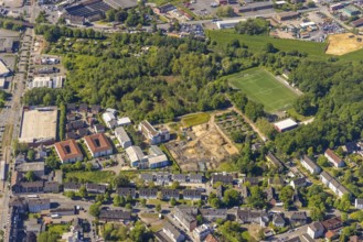 Aerial view, construction site and new building at Winterkampstraße, sports ground TUS