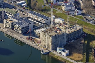 Aerial view, Phoenix-See, construction site for a new retirement home, high-rise building H12,
