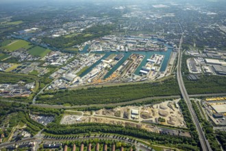 Aerial view, coal harbour of the inland port Dortmunder Hafen AG in Dortmund in the federal state