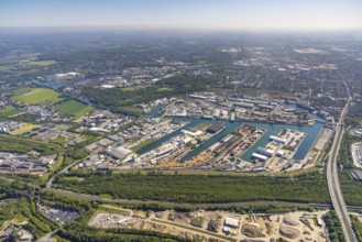 Aerial view, coal harbour of the inland port Dortmunder Hafen AG in Dortmund in the federal state